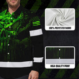 Hi Vis Hawaiian Long Sleeve Shirt For Safety Workwear With Bold Skull Camo In Neon Green And Name Customization