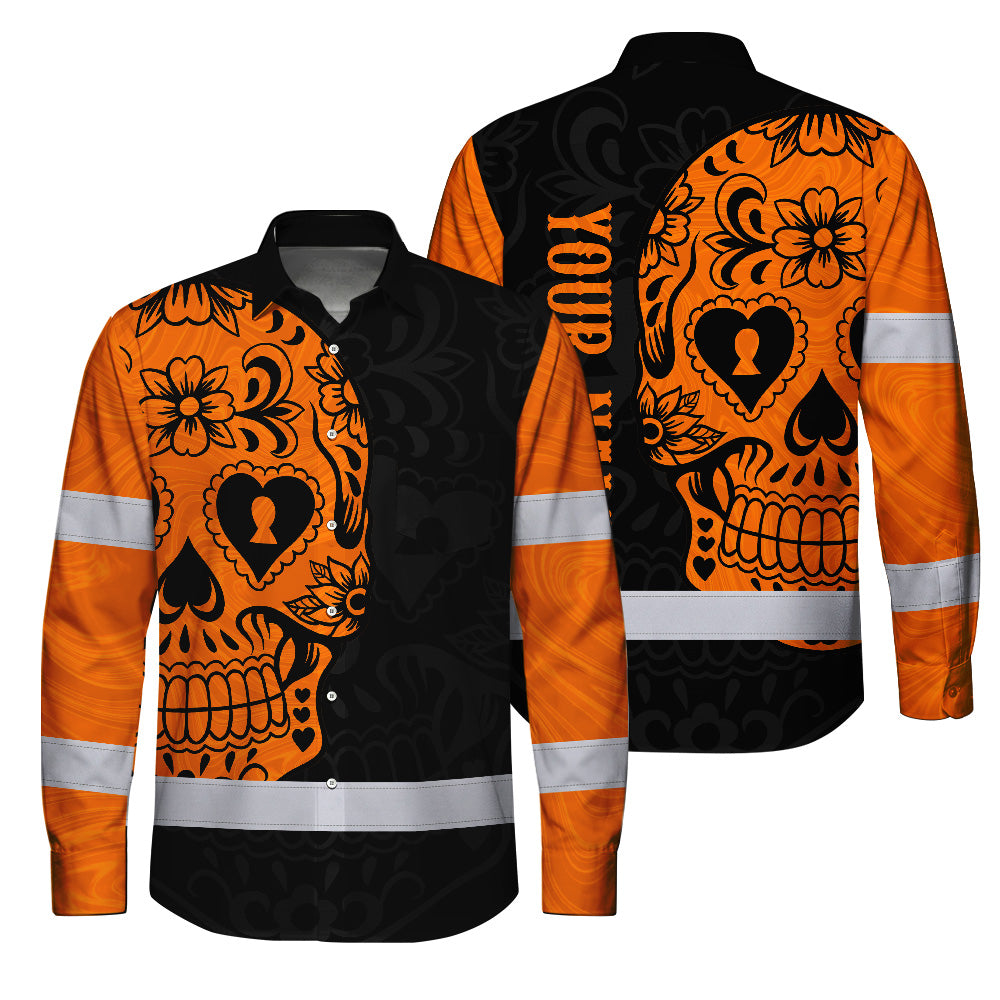 Hi Vis Hawaiian Long Sleeve Shirt American Flag Neon Purple Reflective High Visibility Custom Name Safety Workwear