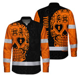 Hi Vis Hawaiian Long Sleeve Shirt American Flag Neon Purple Reflective High Visibility Custom Name Safety Workwear