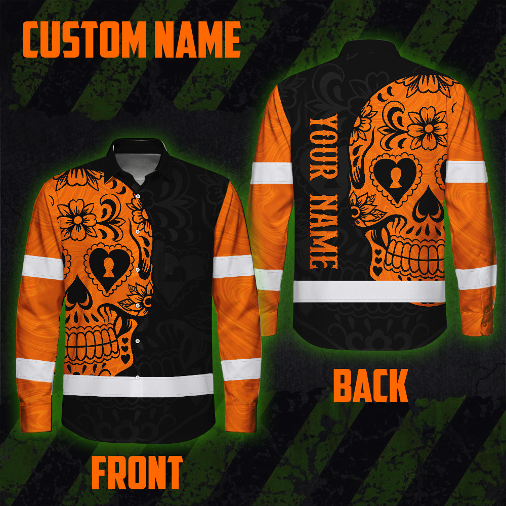 Hi Vis Hawaiian Long Sleeve Shirt American Flag Neon Purple Reflective High Visibility Custom Name Safety Workwear