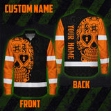Hi Vis Hawaiian Long Sleeve Shirt American Flag Neon Purple Reflective High Visibility Custom Name Safety Workwear