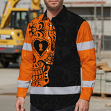 Hi Vis Hawaiian Long Sleeve Shirt American Flag Neon Purple Reflective High Visibility Custom Name Safety Workwear