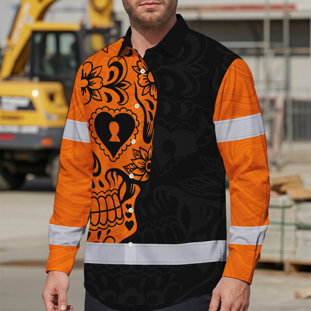 Hi Vis Hawaiian Long Sleeve Shirt American Flag Neon Purple Reflective High Visibility Custom Name Safety Workwear