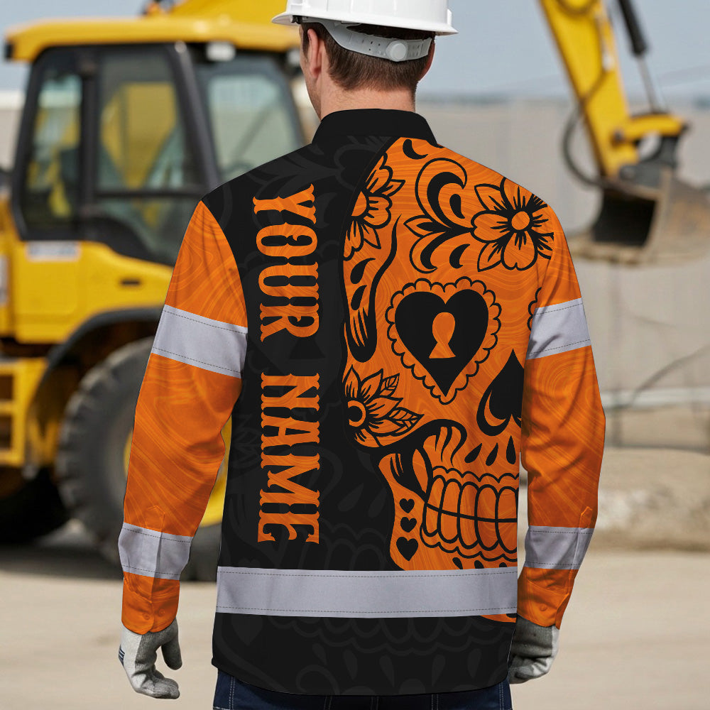 Hi Vis Hawaiian Long Sleeve Shirt American Flag Neon Purple Reflective High Visibility Custom Name Safety Workwear