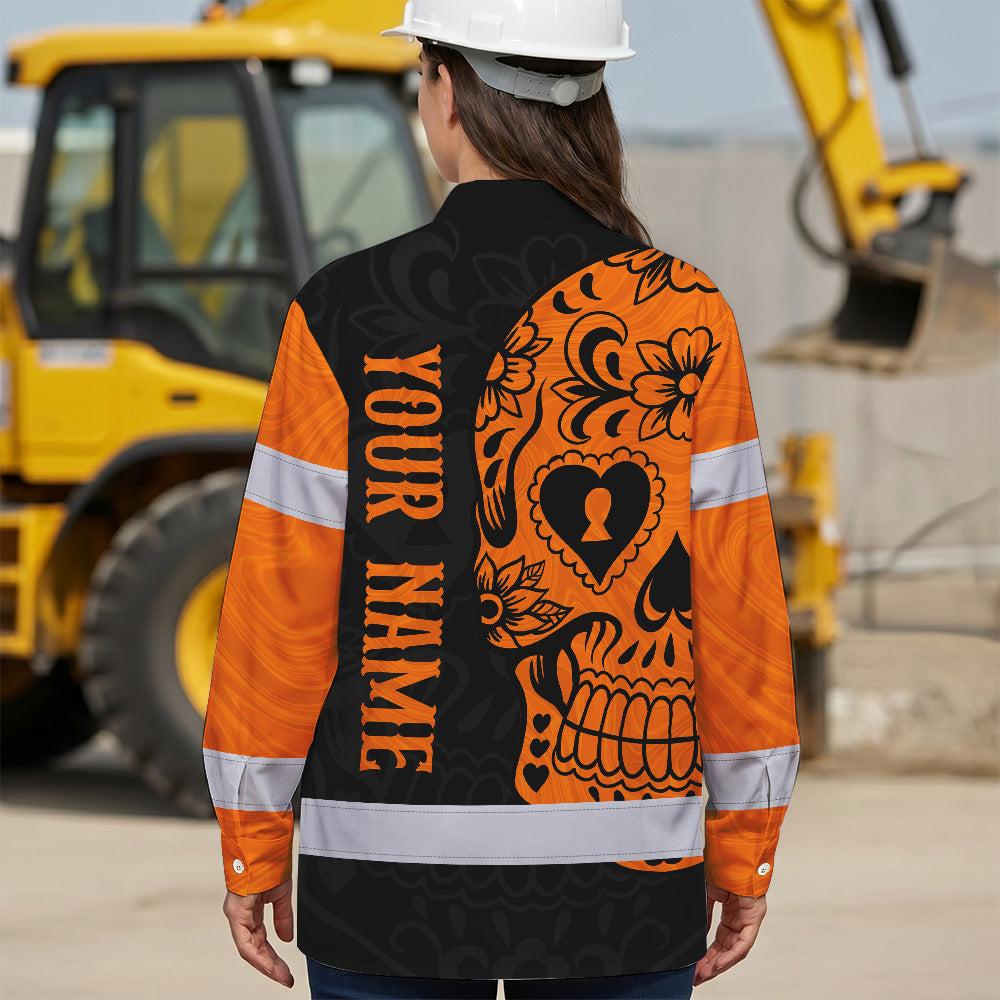 Hi Vis Hawaiian Long Sleeve Shirt American Flag Neon Purple Reflective High Visibility Custom Name Safety Workwear