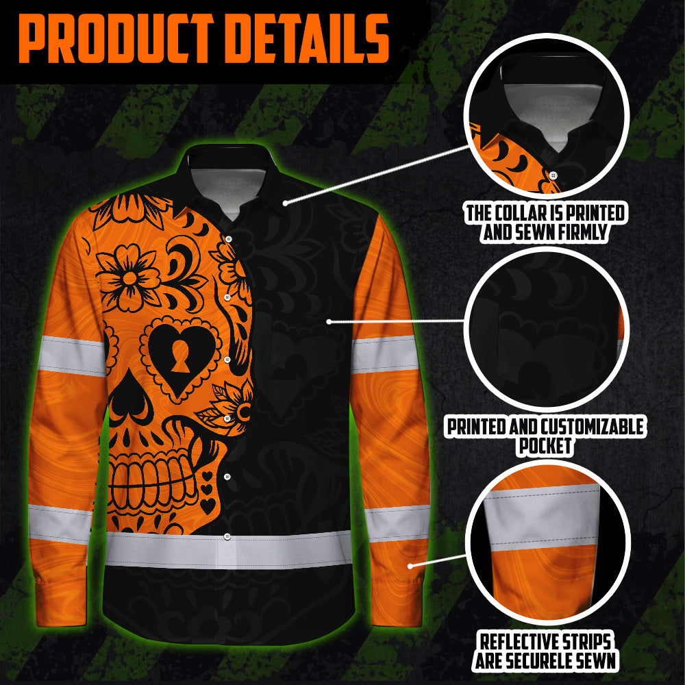 Hi Vis Hawaiian Long Sleeve Shirt American Flag Neon Purple Reflective High Visibility Custom Name Safety Workwear