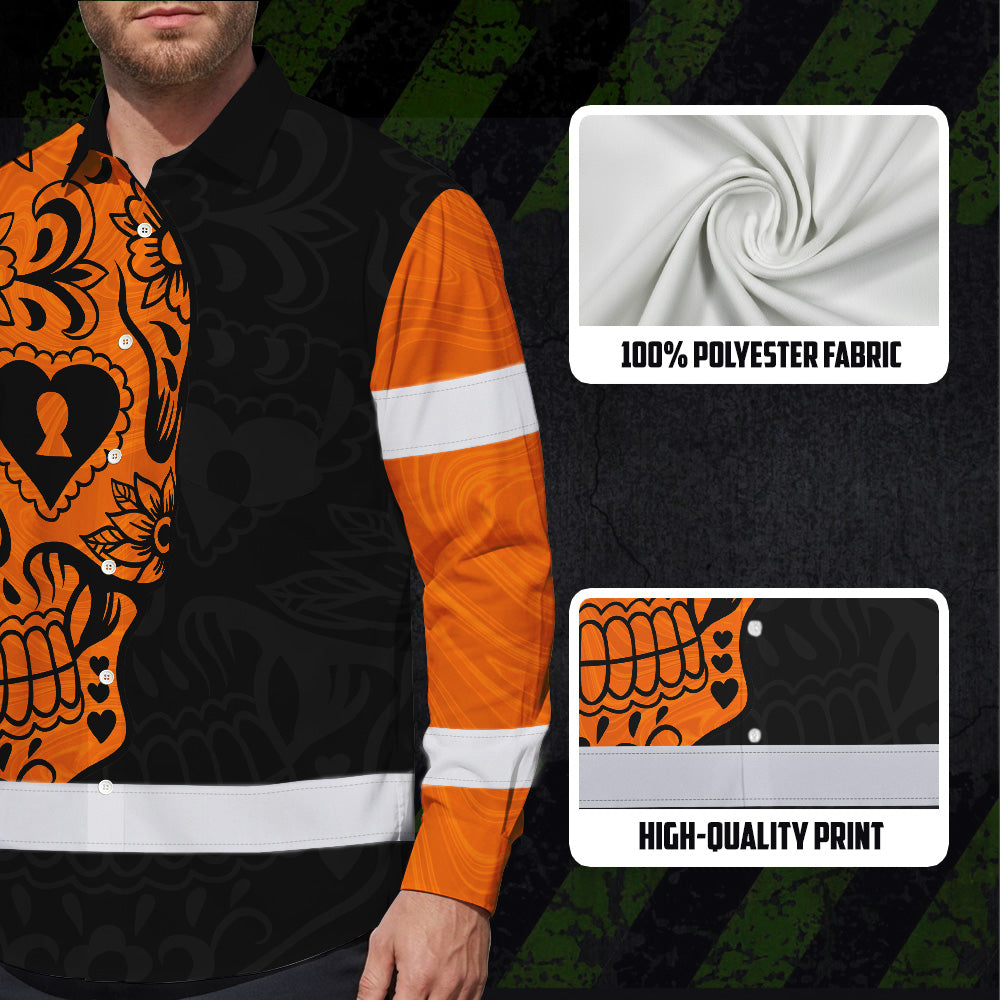 Hi Vis Hawaiian Long Sleeve Shirt American Flag Neon Purple Reflective High Visibility Custom Name Safety Workwear