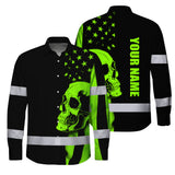 Hi Vis Hawaiian Long Sleeve Shirt Skull USA Flag Orange Reflective High Visibility Custom Name Safety Workwear 53