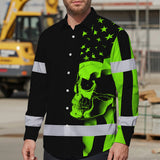 Hi Vis Hawaiian Long Sleeve Shirt Skull USA Flag Orange Reflective High Visibility Custom Name Safety Workwear 53