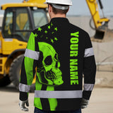 Hi Vis Hawaiian Long Sleeve Shirt Skull USA Flag Orange Reflective High Visibility Custom Name Safety Workwear 53