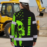 Hi Vis Hawaiian Long Sleeve Shirt Skull USA Flag Orange Reflective High Visibility Custom Name Safety Workwear 53