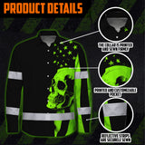 Hi Vis Hawaiian Long Sleeve Shirt Skull USA Flag Orange Reflective High Visibility Custom Name Safety Workwear 53