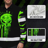 Hi Vis Hawaiian Long Sleeve Shirt Reflective US Flag Camo Skull Custom Name Safety Workwear For Runners, Truckers, Skull Lovers