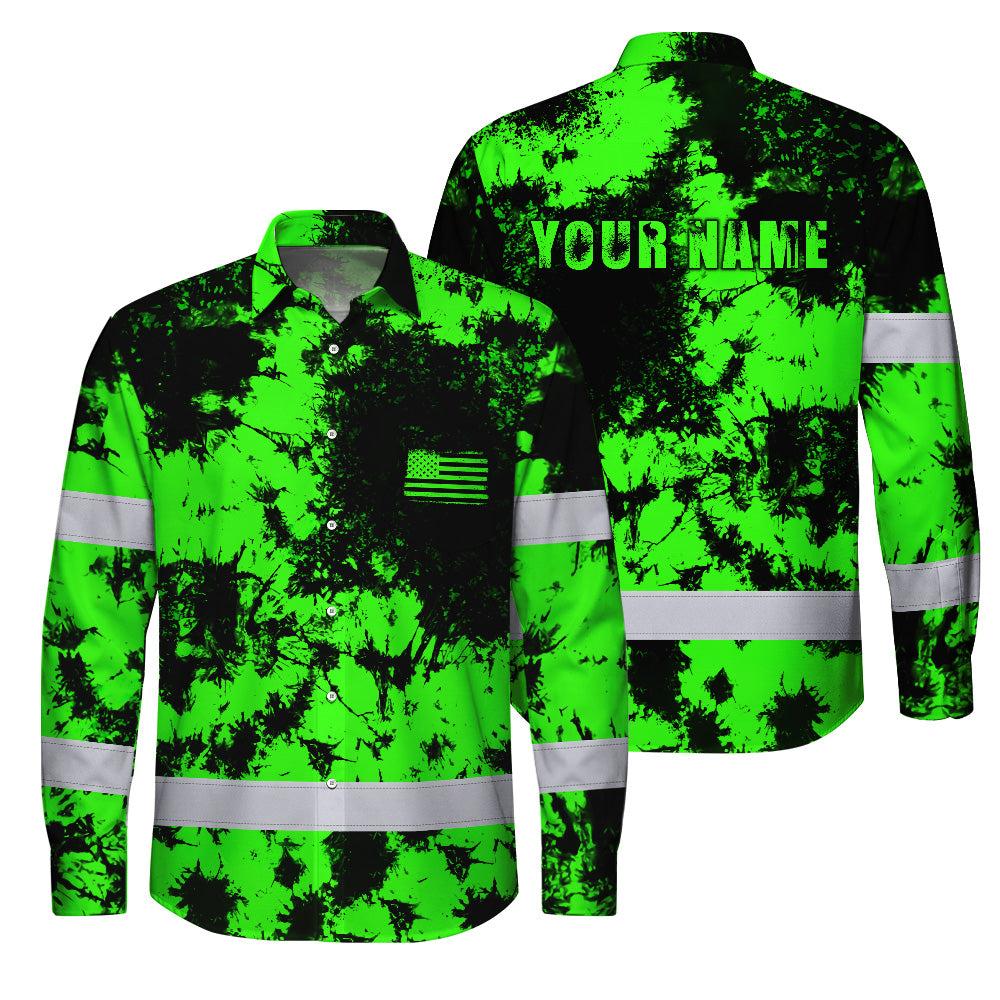 Personalized High Visibility Hawaiian Long Sleeve Shirt, Tie Dyed Collection safety Reflective Workwear for Men, Women
