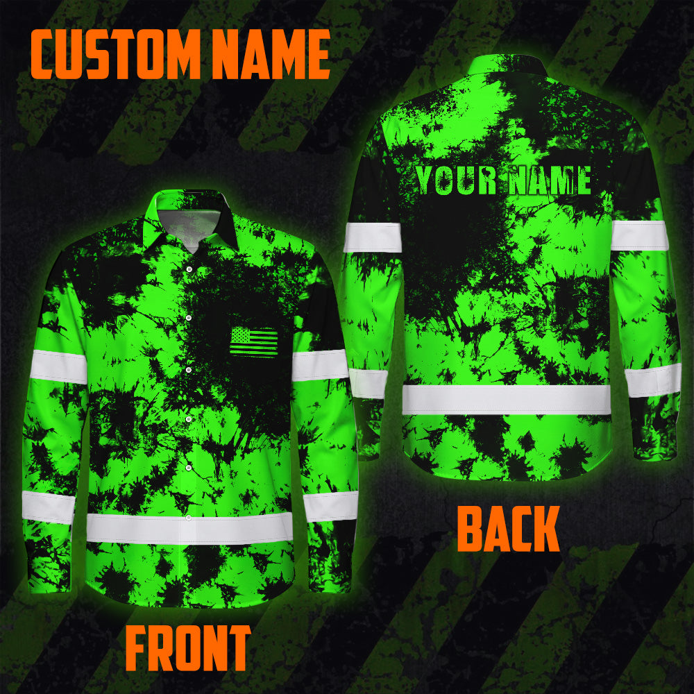 Personalized High Visibility Hawaiian Long Sleeve Shirt, Tie Dyed Collection safety Reflective Workwear for Men, Women