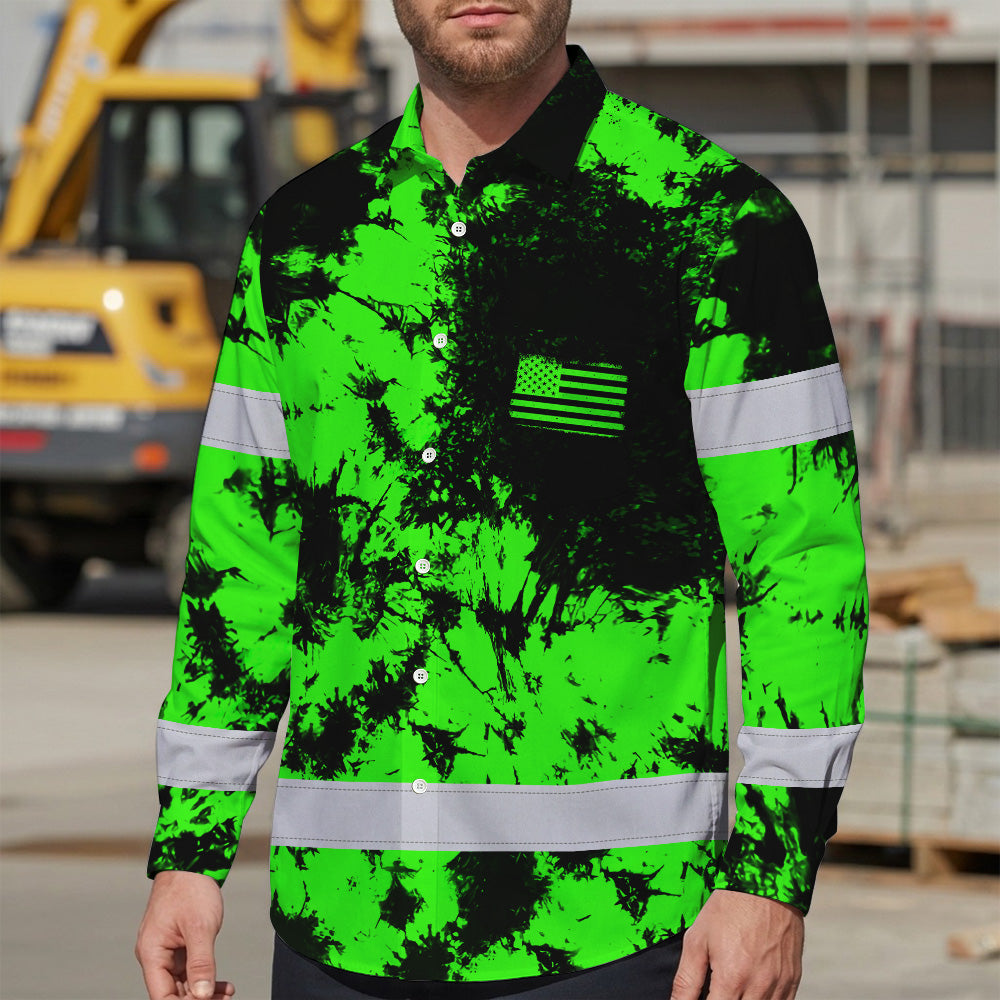 Personalized High Visibility Hawaiian Long Sleeve Shirt, Tie Dyed Collection safety Reflective Workwear for Men, Women
