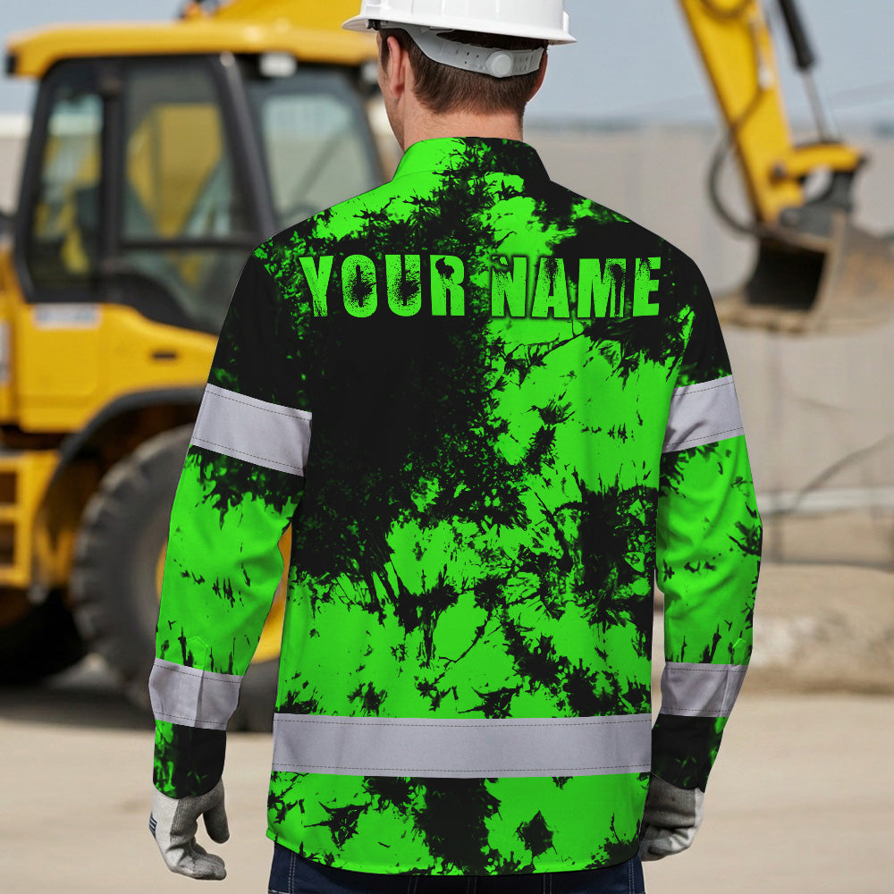 Personalized High Visibility Hawaiian Long Sleeve Shirt, Tie Dyed Collection safety Reflective Workwear for Men, Women