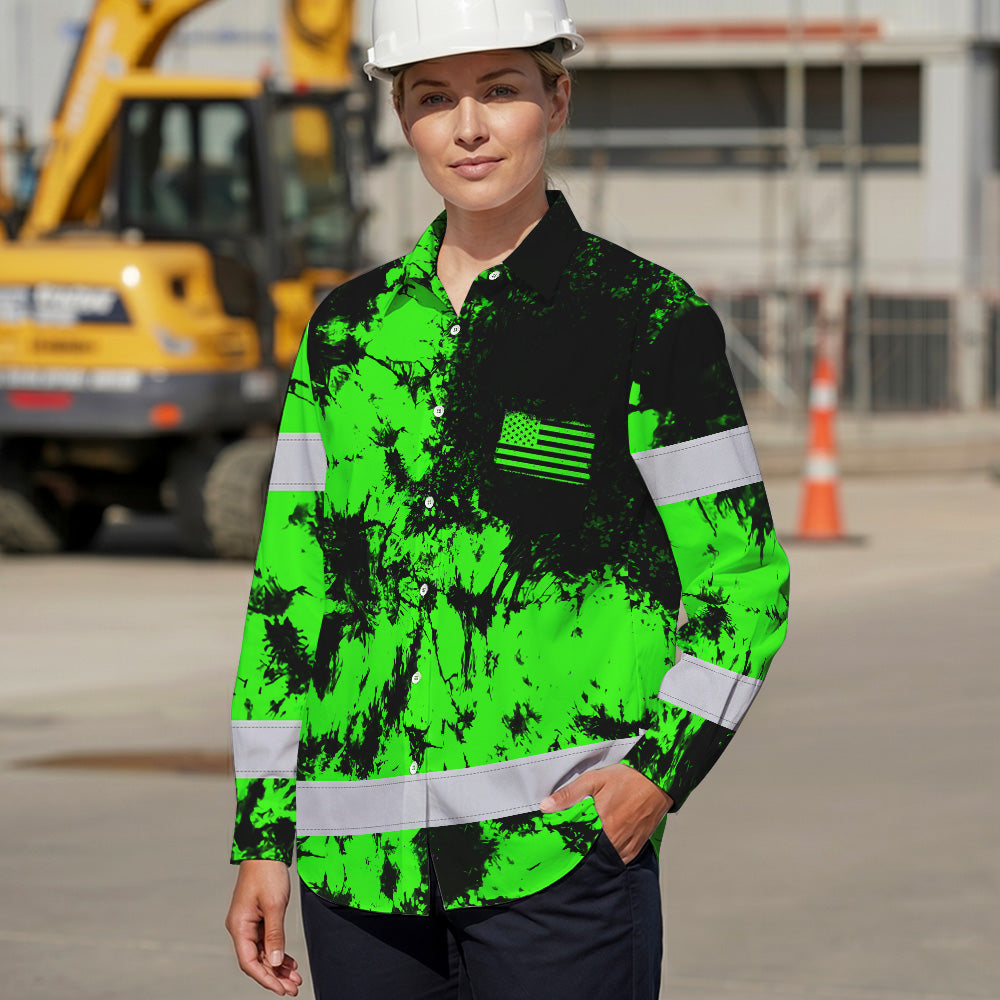 Personalized High Visibility Hawaiian Long Sleeve Shirt, Tie Dyed Collection safety Reflective Workwear for Men, Women
