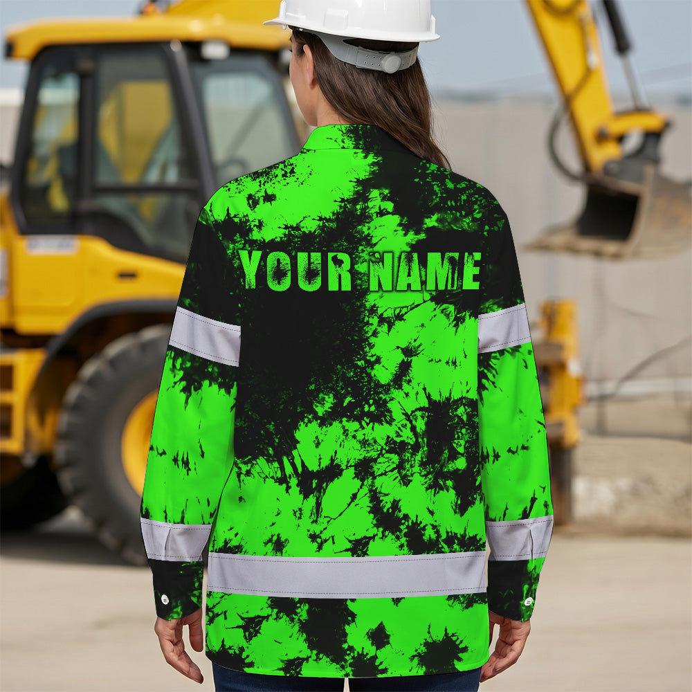 Personalized High Visibility Hawaiian Long Sleeve Shirt, Tie Dyed Collection safety Reflective Workwear for Men, Women