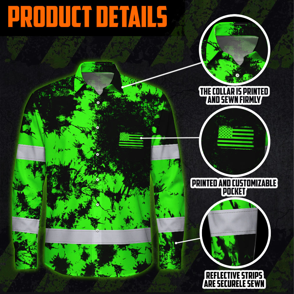 Personalized High Visibility Hawaiian Long Sleeve Shirt, Tie Dyed Collection safety Reflective Workwear for Men, Women