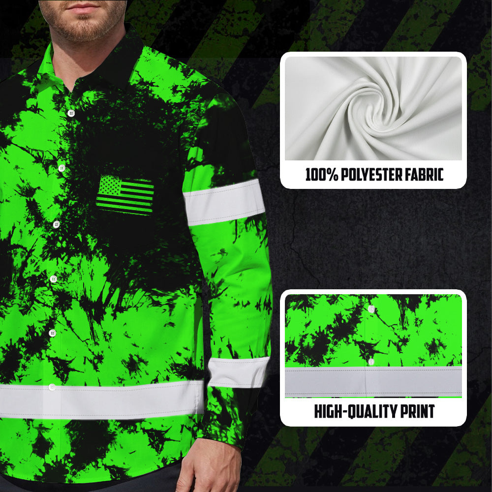 Personalized High Visibility Hawaiian Long Sleeve Shirt, Tie Dyed Collection safety Reflective Workwear for Men, Women