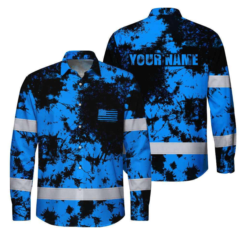 Personalized High Visibility Hawaiian Long Sleeve Shirt, Tie Dyed Collection safety Reflective Workwear for Men, Women