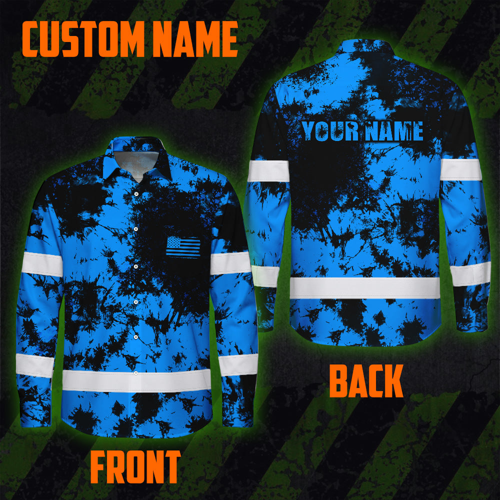 Personalized High Visibility Hawaiian Long Sleeve Shirt, Tie Dyed Collection safety Reflective Workwear for Men, Women