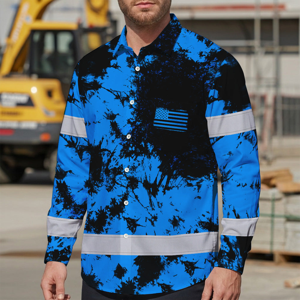 Personalized High Visibility Hawaiian Long Sleeve Shirt, Tie Dyed Collection safety Reflective Workwear for Men, Women