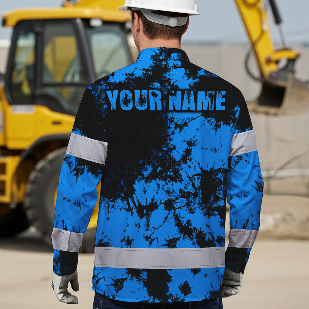 Personalized High Visibility Hawaiian Long Sleeve Shirt, Tie Dyed Collection safety Reflective Workwear for Men, Women
