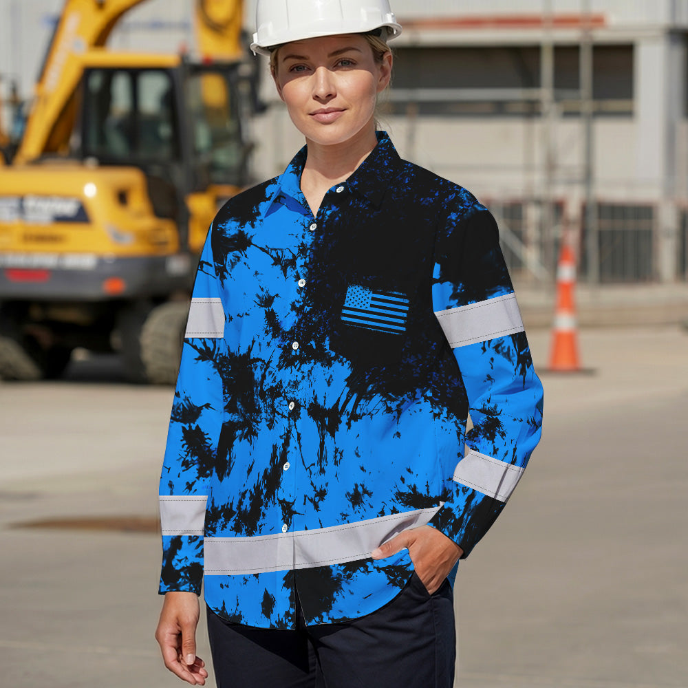 Personalized High Visibility Hawaiian Long Sleeve Shirt, Tie Dyed Collection safety Reflective Workwear for Men, Women