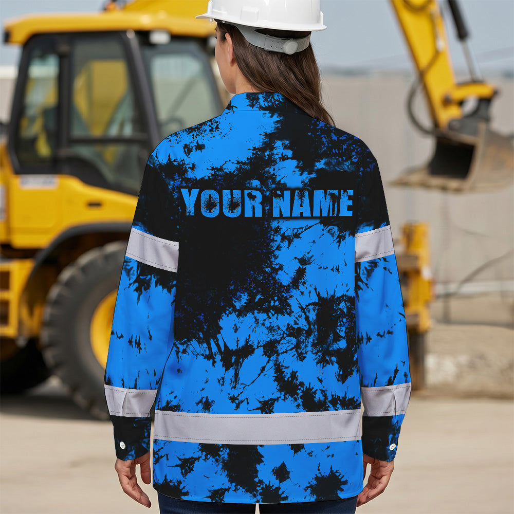 Personalized High Visibility Hawaiian Long Sleeve Shirt, Tie Dyed Collection safety Reflective Workwear for Men, Women