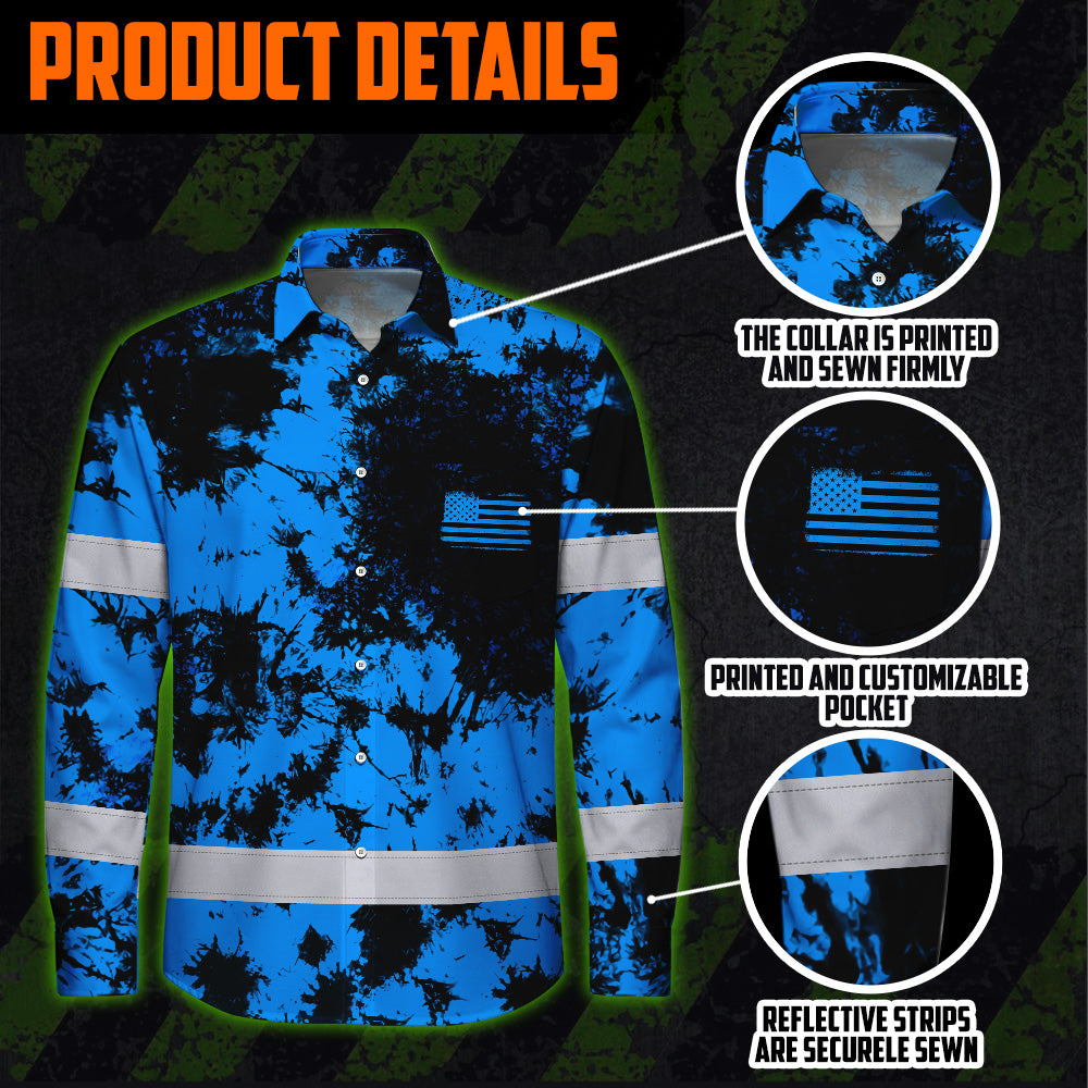 Personalized High Visibility Hawaiian Long Sleeve Shirt, Tie Dyed Collection safety Reflective Workwear for Men, Women