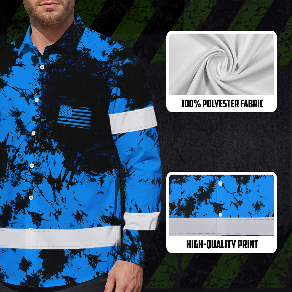 Personalized High Visibility Hawaiian Long Sleeve Shirt, Tie Dyed Collection safety Reflective Workwear for Men, Women