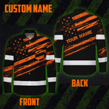 Hi Vis Hawaiian Long Sleeve Shirt Reflective Orange American Flag Custom Name Safety Workwear For Workers, Truckers, Operators