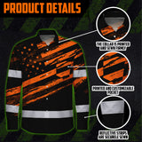 Hi Vis Hawaiian Long Sleeve Shirt Reflective Orange American Flag Custom Name Safety Workwear For Workers, Truckers, Operators