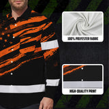 Hi Vis Hawaiian Long Sleeve Shirt Reflective Orange American Flag Custom Name Safety Workwear For Workers, Truckers, Operators