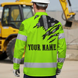 Hi Vis Hawaiian Long Sleeve Shirt Reflective Featuring Green Scratch US Flag And Personalized Name For Patriotism