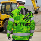 Hi Vis Hawaiian Long Sleeve Shirt Reflective Scratch Camo Green Neon US Flag Safety Workwear