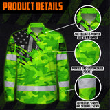 Hi Vis Hawaiian Long Sleeve Shirt Reflective Scratch Camo Green Neon US Flag Safety Workwear