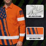 Hi Vis Hawaiian Long Sleeve Shirt Reflective Orange US Flag Custom Name Safety Workwear For Workers, Truckers