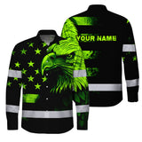 Hi Vis Hawaiian Long Sleeve Shirt Reflective, Eagles US Flag Custom Name For Workers Runners Patriotic
