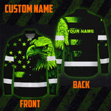Hi Vis Hawaiian Long Sleeve Shirt Reflective, Eagles US Flag Custom Name For Workers Runners Patriotic