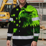 Hi Vis Hawaiian Long Sleeve Shirt Reflective, Eagles US Flag Custom Name For Workers Runners Patriotic