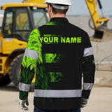 Hi Vis Hawaiian Long Sleeve Shirt Reflective, Eagles US Flag Custom Name For Workers Runners Patriotic