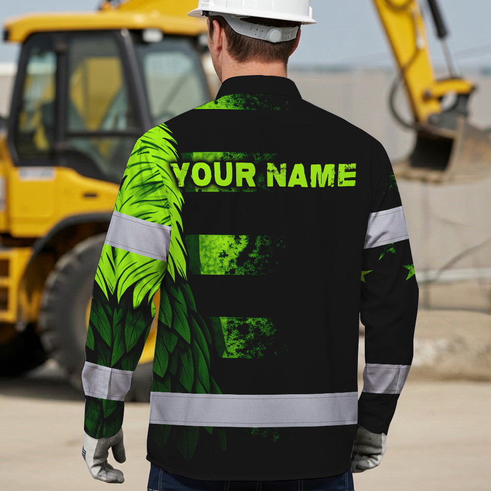 Hi Vis Hawaiian Long Sleeve Shirt Reflective, Eagles US Flag Custom Name For Workers Runners Patriotic