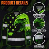 Hi Vis Hawaiian Long Sleeve Shirt Reflective, Eagles US Flag Custom Name For Workers Runners Patriotic