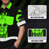 Hi Vis Hawaiian Shirt, Green Skull Flag Custom Name High Visibility Short Sleeve Button Up Safety Shirt for Workers, Truckers