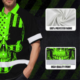 Hi Vis Hawaiian Shirt, Green Flag Skull Custom Name High Visibility Short Sleeve Button Up Safety Shirt for Workers, Truckers