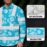 Hi Vis Hawaiian Long Sleeve Reflective Tapes Blue Neon And White Flowers Custom Name And Logo Safety Workwear For Company