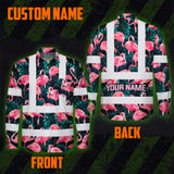 Hi Vis Hawaiian Long Sleeve Reflective Tapes Hawaii Flamingo Custom Name Safety Workwear For Workers, Truckers, Operators
